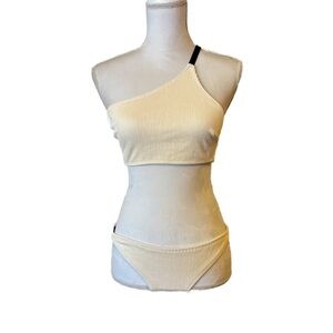 FLAGPOLE NYC Haley Cream Black Ribbed Bikini Swimsuit Set Women’s Large